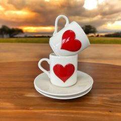 Metalli Kalp Porselen 2 li Türk Kahvesi Porselen Fincan Takım