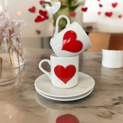 Metalli Kalp Porselen 2 li Türk Kahvesi Porselen Fincan Takım