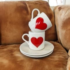 Metalli Kalp Porselen 2 li Türk Kahvesi Porselen Fincan Takım