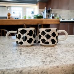 2 Kişilik Seramik Klasik Siyah Dalmaçyalı Kupa Bardak Mug Duble Kahve Fincanı