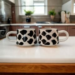 2 Kişilik Seramik Klasik Siyah Dalmaçyalı Kupa Bardak Mug Duble Kahve Fincanı