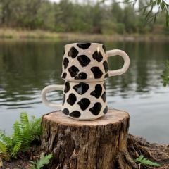 2 Kişilik Seramik Klasik Siyah Dalmaçyalı Kupa Bardak Mug Duble Kahve Fincanı