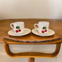 2 Kişilik  Metalli Kiraz Türk Kahvesi Porselen Fincanı Takımı