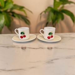 2 Kişilik  Metalli Kiraz Türk Kahvesi Porselen Fincanı Takımı