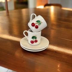 2 Kişilik  Metalli Kiraz Türk Kahvesi Porselen Fincanı Takımı