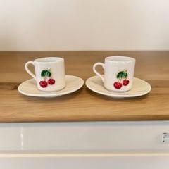 2 Kişilik  Metalli Kiraz Türk Kahvesi Porselen Fincanı Takımı