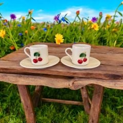 2 Kişilik  Metalli Kiraz Türk Kahvesi Porselen Fincanı Takımı