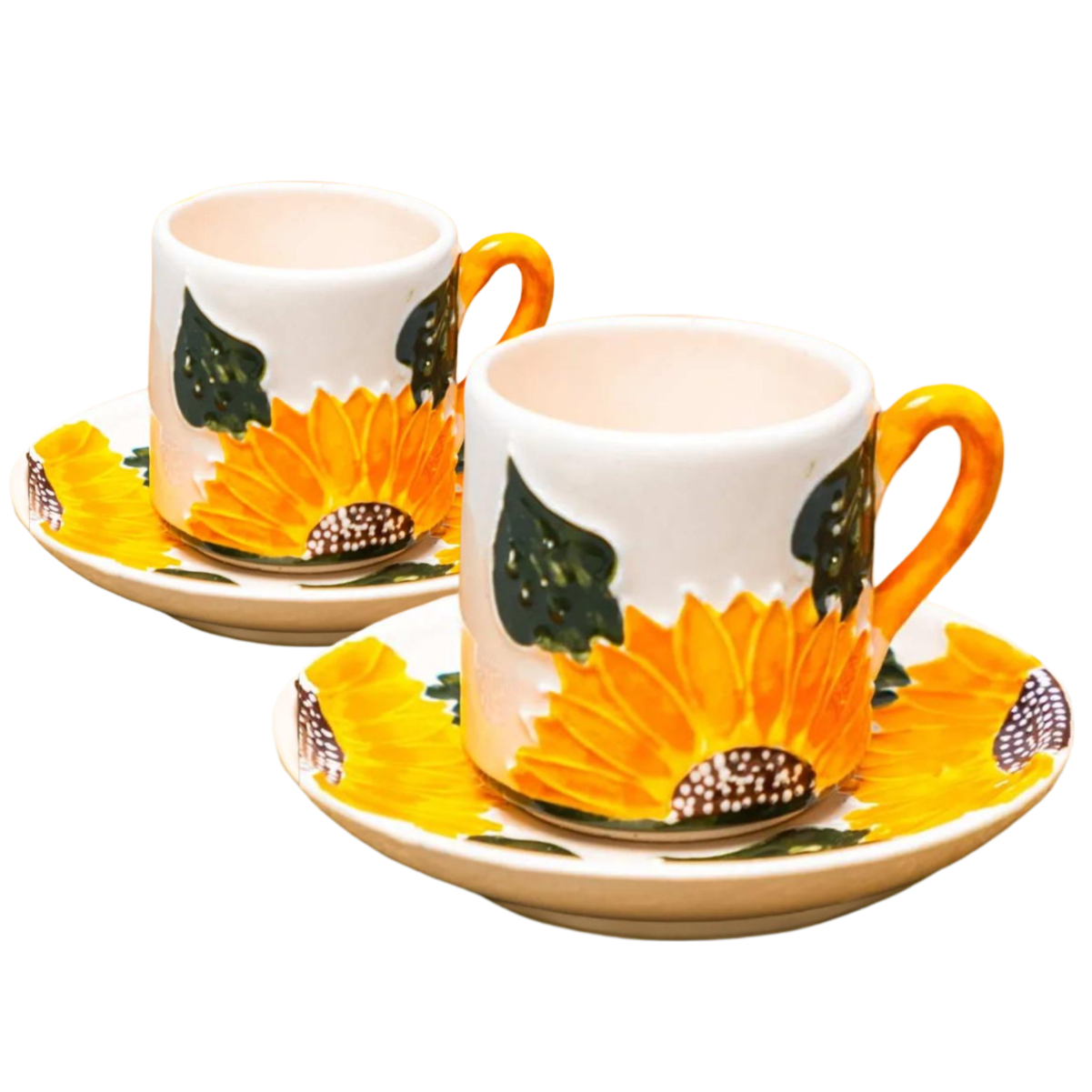 2 Kişilik El Yapımı Seramik Türk Kahvesi Ayçiçeği Fincan Takımı