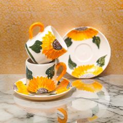 2 Kişilik El Yapımı Seramik Türk Kahvesi Ayçiçeği Fincan Takımı