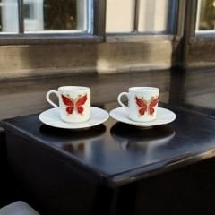 İlbay Porselen 2 Kişilik Metalli Kelebek Kahve Fincanı Takımı