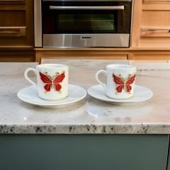 İlbay Porselen 2 Kişilik Metalli Kelebek Kahve Fincanı Takımı