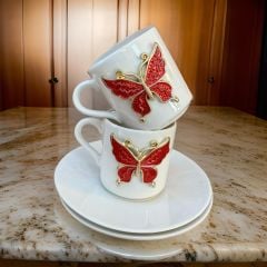 İlbay Porselen 2 Kişilik Metalli Kelebek Kahve Fincanı Takımı