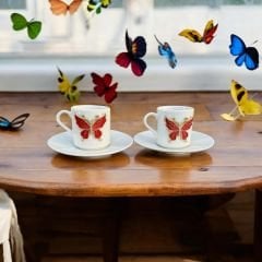 İlbay Porselen 2 Kişilik Metalli Kelebek Kahve Fincanı Takımı
