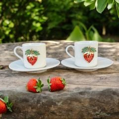 İlbay Porselen 2 Kişilik Metalli Çilek Türk Kahvesi Fincanı Takımı