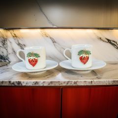 İlbay Porselen 2 Kişilik Metalli Çilek Türk Kahvesi Fincanı Takımı