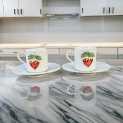 İlbay Porselen 2 Kişilik Metalli Çilek Türk Kahvesi Fincanı Takımı