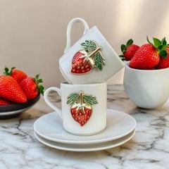 İlbay Porselen 2 Kişilik Metalli Çilek Türk Kahvesi Fincanı Takımı