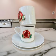 İlbay Porselen 2 Kişilik Metalli Nar Türk Kahvesi Fincanı Takımı