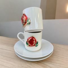 İlbay Porselen 2 Kişilik Metalli Nar Türk Kahvesi Fincanı Takımı