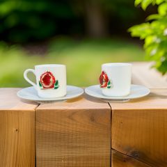 İlbay Porselen 2 Kişilik Metalli Nar Türk Kahvesi Fincanı Takımı