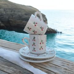 2 Kişilik Seramik El İşi Baby Kiraz Desenli Türk Kahvesi Fincan Takımı