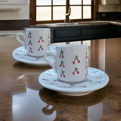 2 Kişilik Seramik El İşi Baby Kiraz Desenli Türk Kahvesi Fincan Takımı