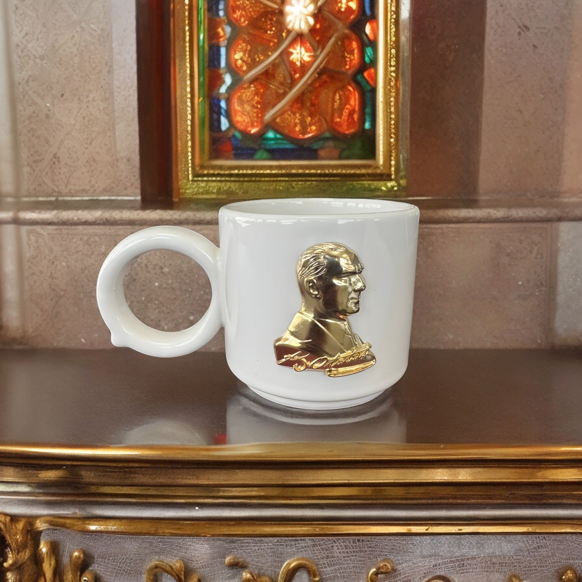 Halka Kulp Altın Sarısı Atatürk Seramik Kupa Bardak Mug