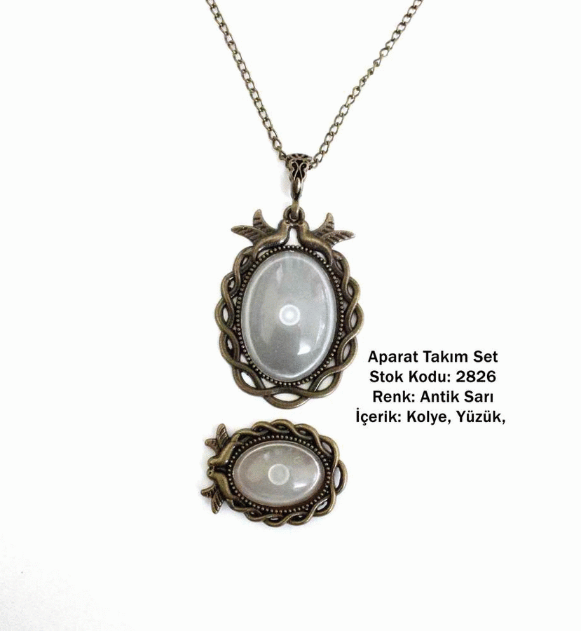 Kolye Yüzük Aparat Takım Set 2826 Antik Sarı