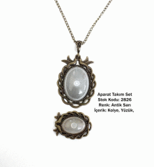 Kolye Yüzük Aparat Takım Set 2826 Antik Sarı