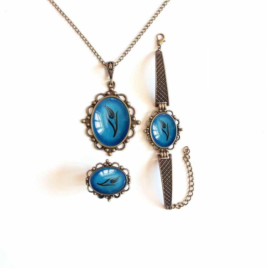 İlbay Çini Takı Kolye Bileklik Yüzük Seti 2016DS504