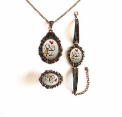 İlbay Çini Takı Kolye Bileklik Yüzük Seti 2017DS086