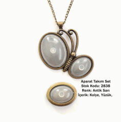Kolye Yüzük Aparat Takım Set 2838 Antik Sarı