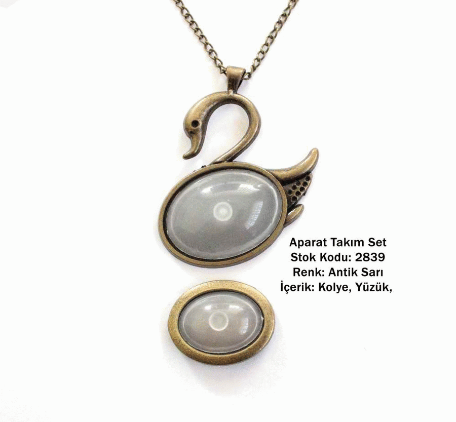 Kolye Yüzük Aparat Takım Set 2839 Antik Sarı