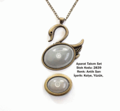 Kolye Yüzük Aparat Takım Set 2839 Antik Sarı