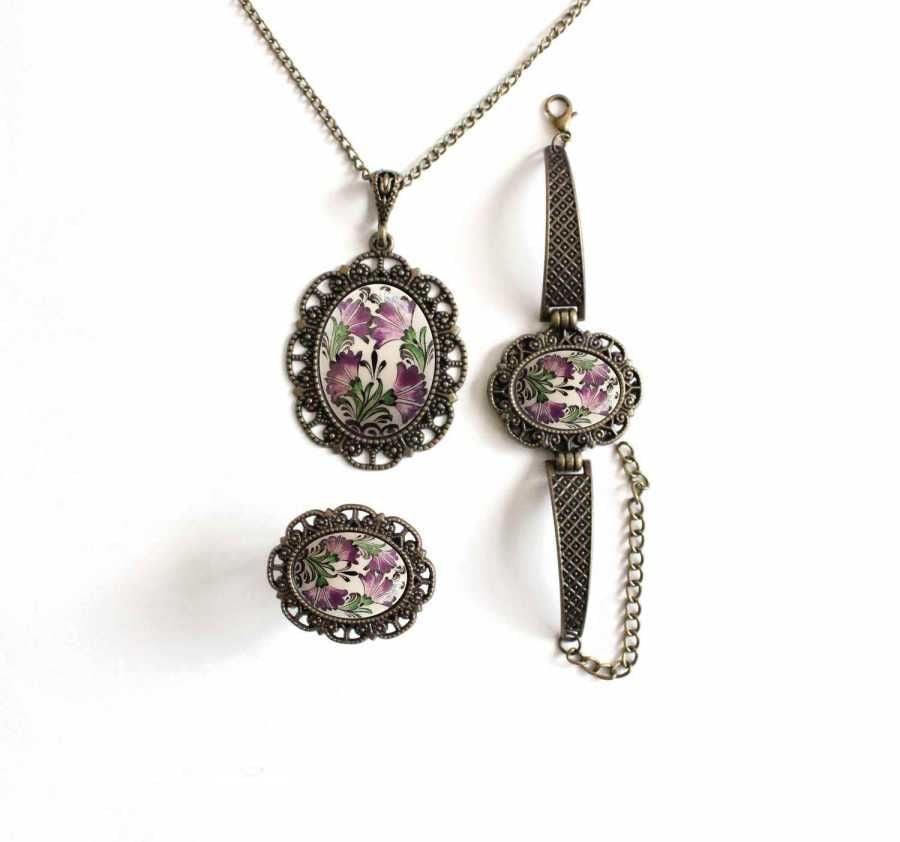 İlbay Çini Takı Kolye Bileklik Yüzük Seti 2302DS054