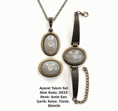 Kolye Bileklik Yüzük Aparat Takım Set 2533 Antik Sarı
