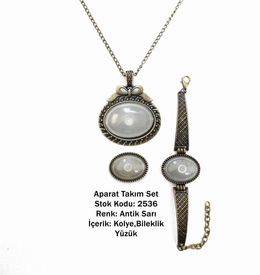 Kolye Bileklik Yüzük Aparat Takım Set 2536 Antik Sarı