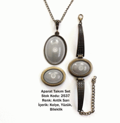 Kolye Bileklik Yüzük Aparat Takım Set 2537 Antik Sarı