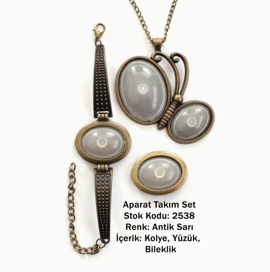 Kolye Bileklik Yüzük Aparat Takım Set 2538 Antik Sarı
