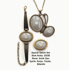 Kolye Bileklik Yüzük Aparat Takım Set 2538 Antik Sarı