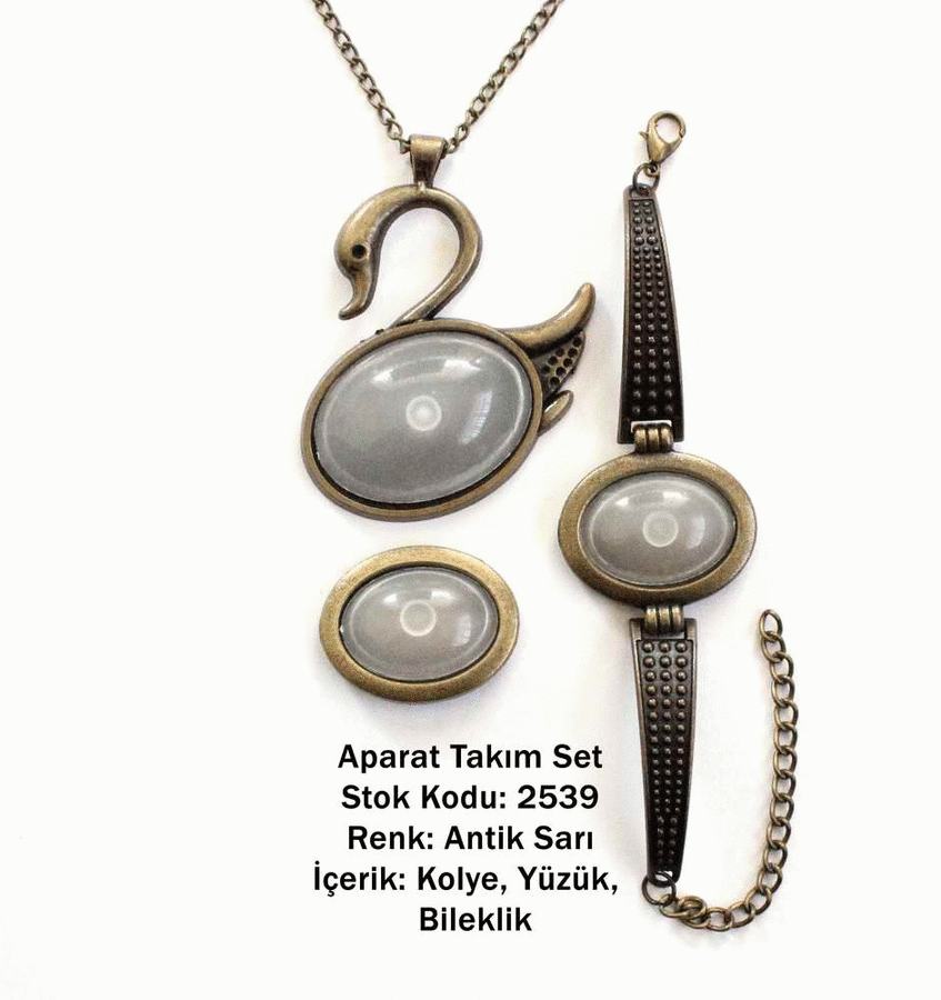 Kolye Bileklik Yüzük Aparat Takım Set 2539 Antik Sarı