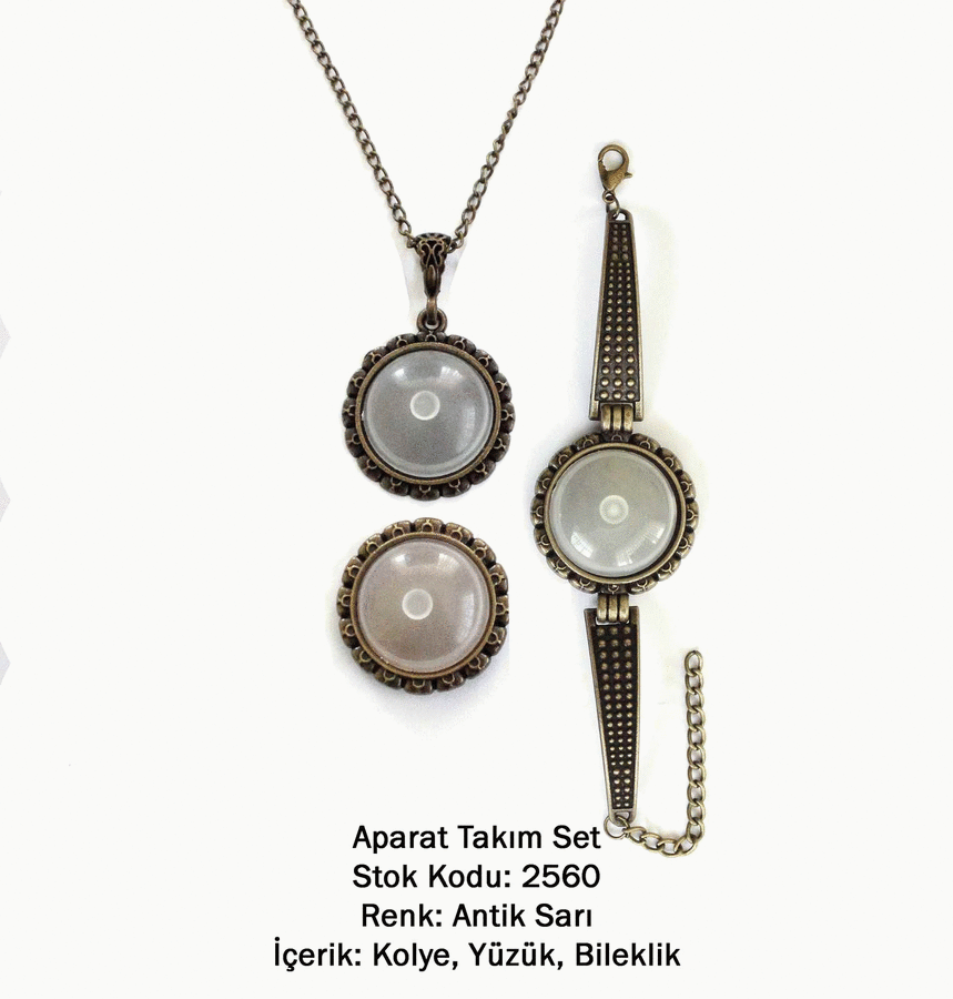 Kolye Bileklik Yüzük Aparat Takım Set 2560 Antik Sarı