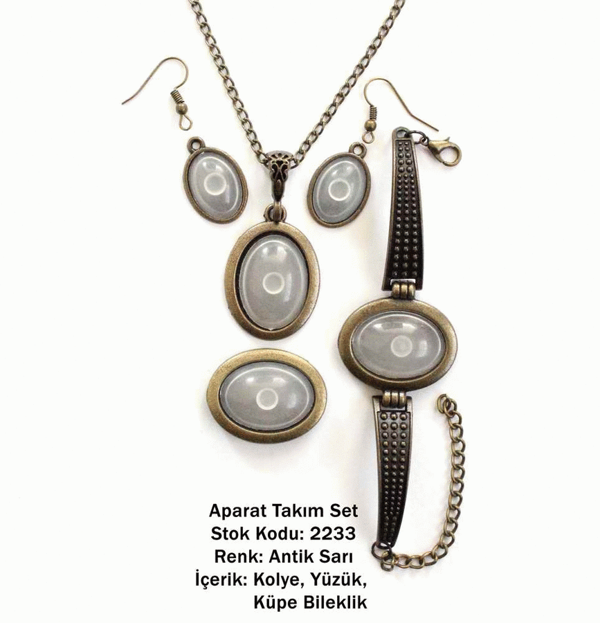 Kolye Bileklik Yüzük Küpe Aparat Takım Set 2233 Antik Sarı