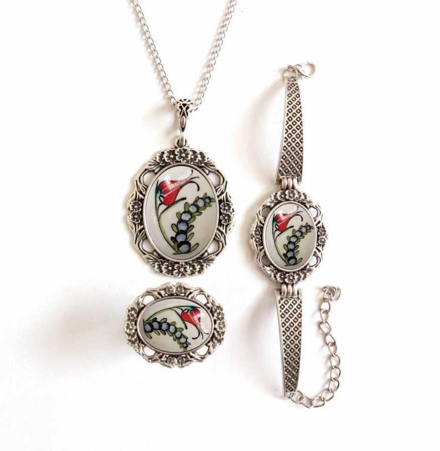 İlbay Çini Takı Kolye Bileklik Yüzük Seti 2309DS414