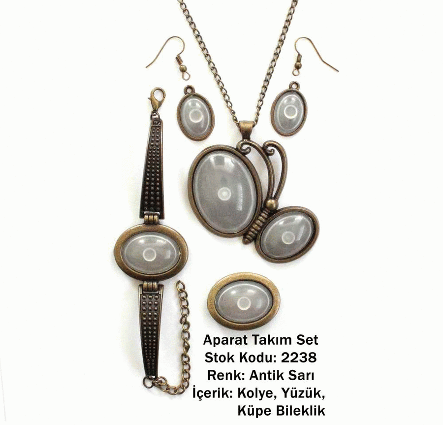 Kolye Bileklik Yüzük Küpe Aparat Takım Set 2238 Antik Sarı