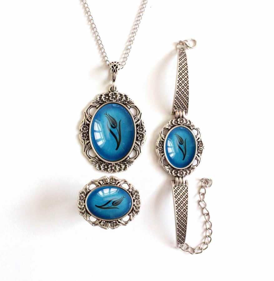 İlbay Çini Takı Kolye Bileklik Yüzük Seti 2309DS502