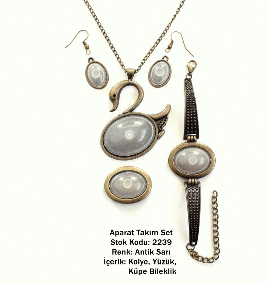 Kolye Bileklik Yüzük Küpe Aparat Takım Set 2239 Antik Sarı