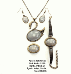 Kolye Bileklik Yüzük Küpe Aparat Takım Set 2239 Antik Sarı