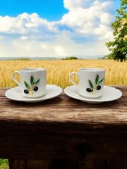 2 Kişilik Porselen Zeytin Dalı Desenli Metalli 2 li Kahve Fincanı Takımı