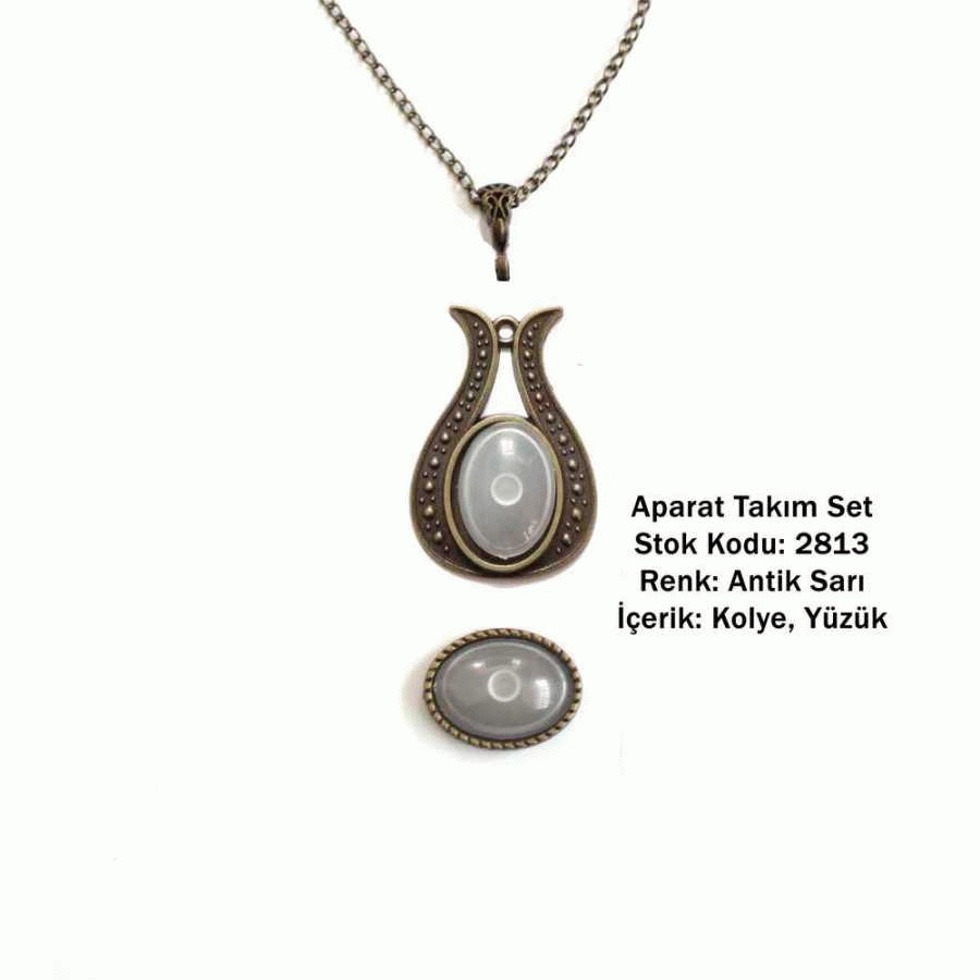 Kolye Yüzük Aparat Takım Set 2813 Antik Sarı